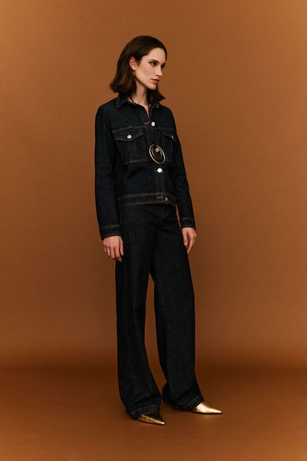 Jaqueta jeans reta bolso jeans