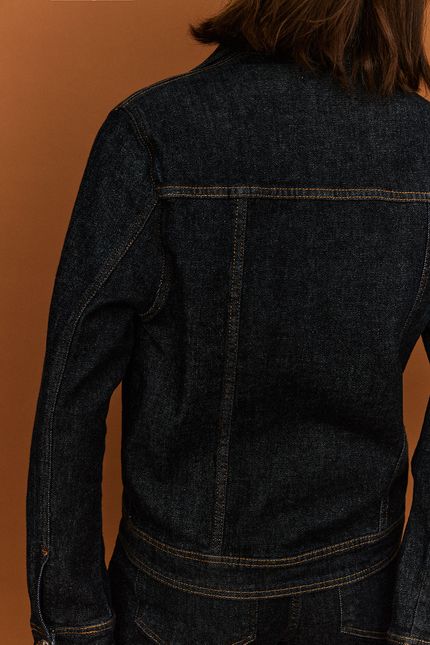 Jaqueta jeans reta bolso jeans