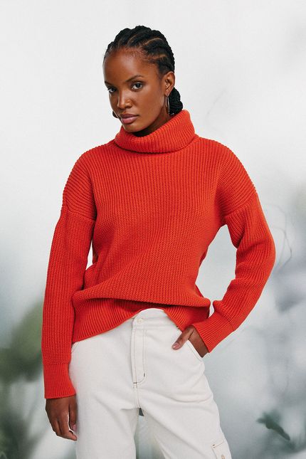 Blusa tricot gola laranja cerâmica