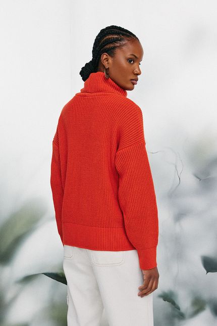 Blusa tricot gola laranja cerâmica