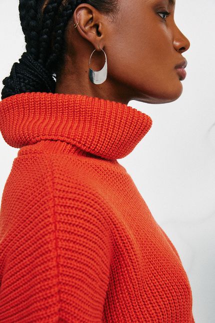 Blusa tricot gola laranja cerâmica