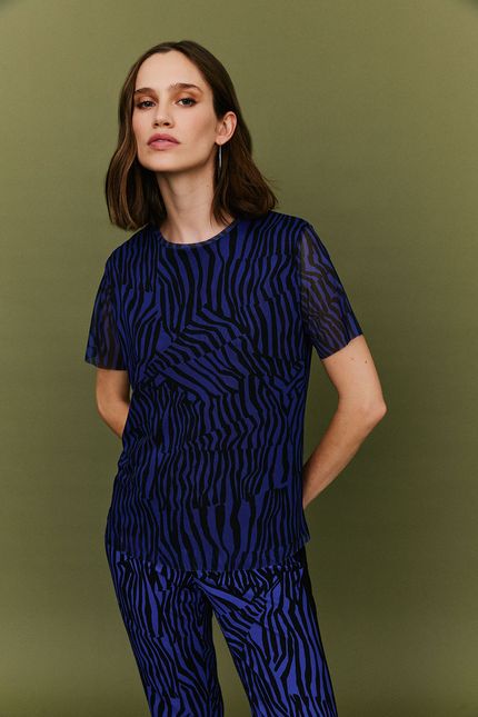 Blusa tule listrado noturno preto