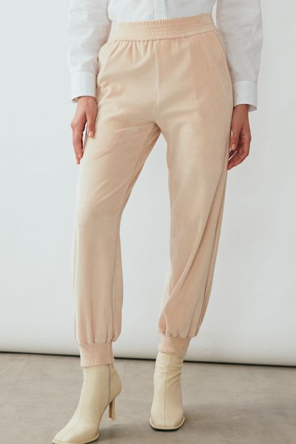 Calça plush pesponto rosa blush