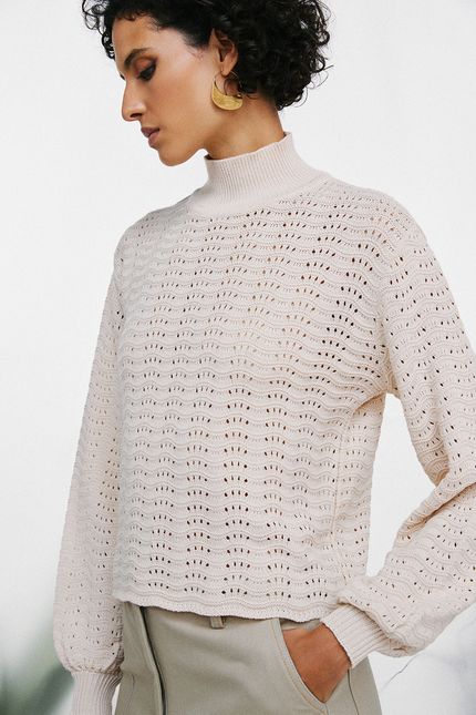 Sueter tricot ponto onda bege palha