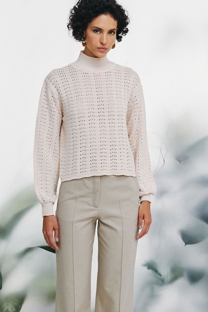 Sueter tricot ponto onda bege palha