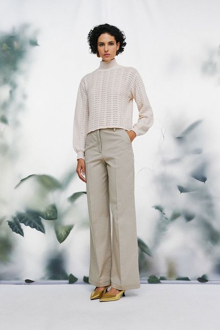 Sueter tricot ponto onda bege palha