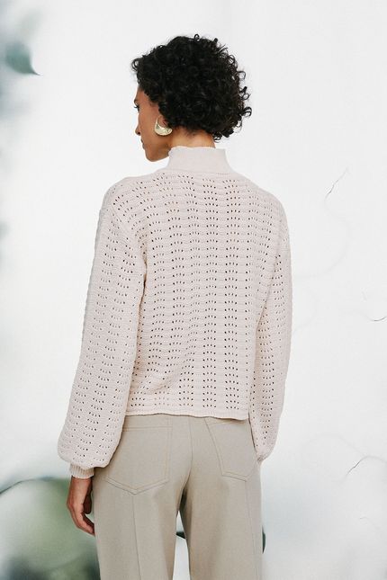 Sueter tricot ponto onda bege palha