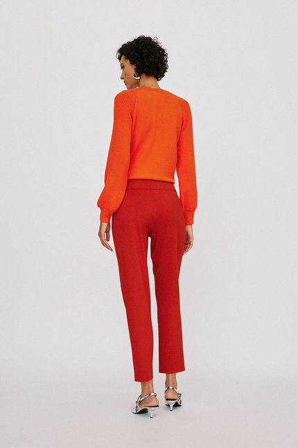 Calça malha alfaiataria pregas laranja telha