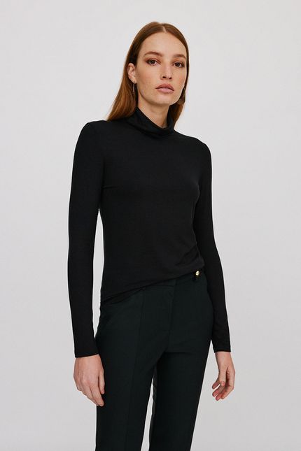 Blusa malha basic gola preto