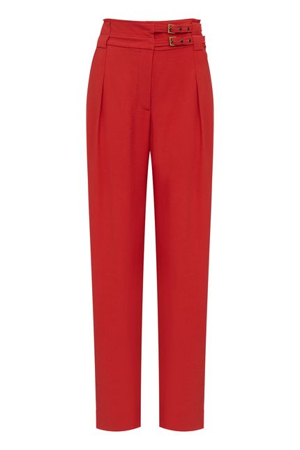Calça detalhe ilhós vermelho papoula