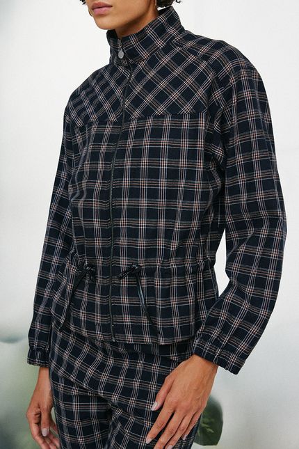 Casaco xadrez zíper preto