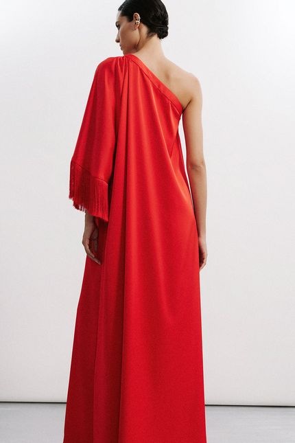vestido festa maxi ombro vermelho papoula