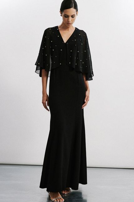 vestido festa voil bordado preto
