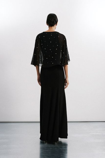 vestido festa voil bordado preto