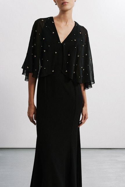 vestido festa voil bordado preto