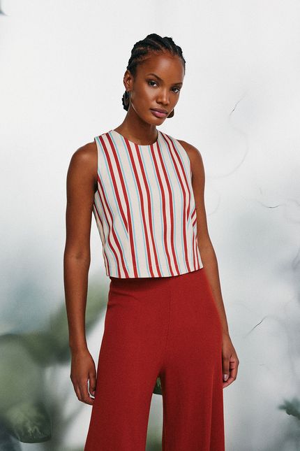 Blusa listra serrado bege sisal