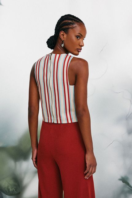 Blusa listra serrado bege sisal