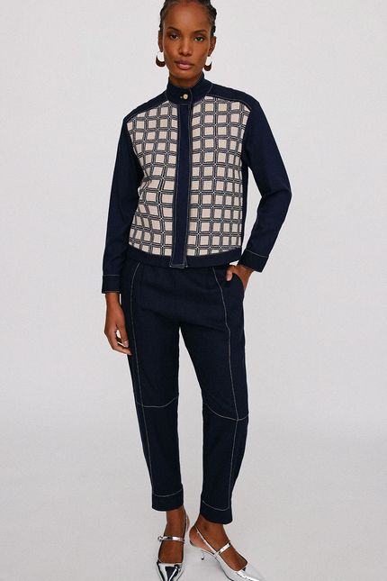 Casaco linho frente chess azul noturno