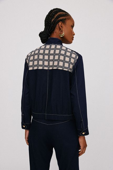 Casaco linho frente chess azul noturno