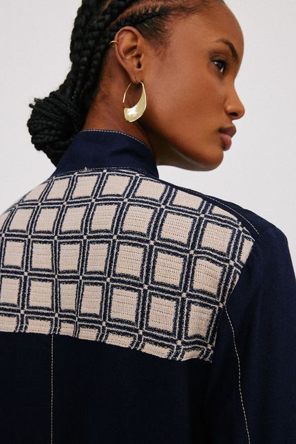 Casaco linho frente chess azul noturno