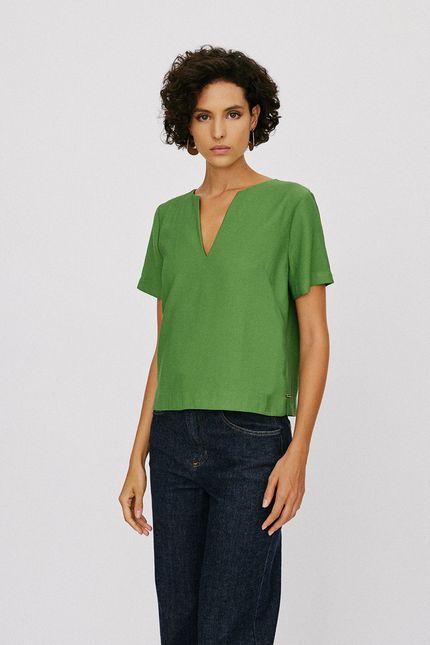 Blusa cupro botão barra verde aguapes