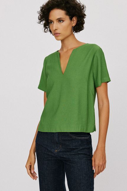 Blusa cupro botão barra verde aguapes