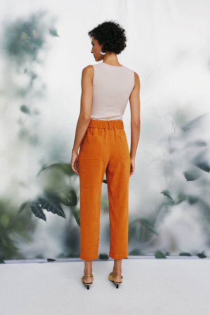 Calça veludo cós elástico laranja cerâmica