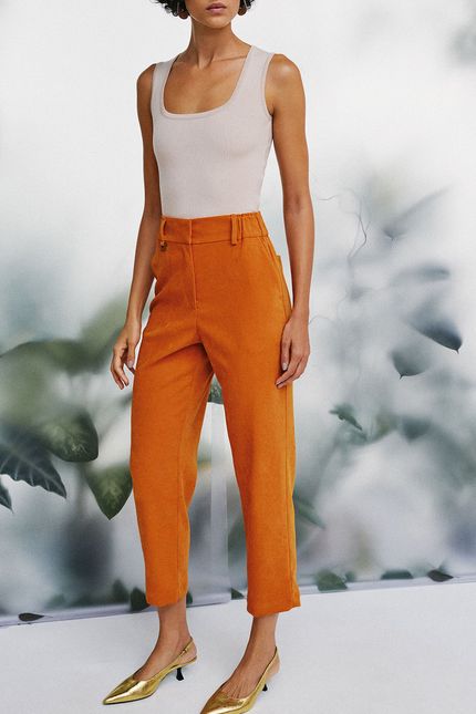 Calça veludo cós elástico laranja cerâmica