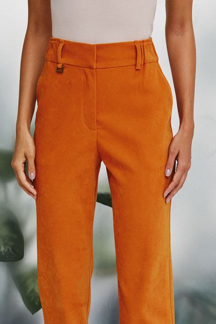 Calça veludo cós elástico laranja cerâmica