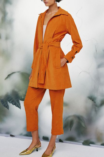 Casaco trench coat veludo laranja cerâmica