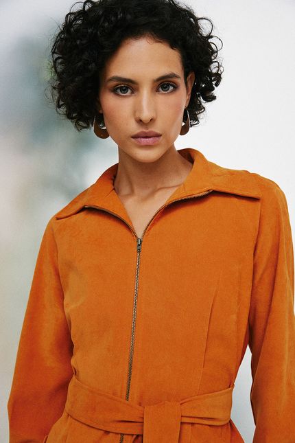 Casaco trench coat veludo laranja cerâmica
