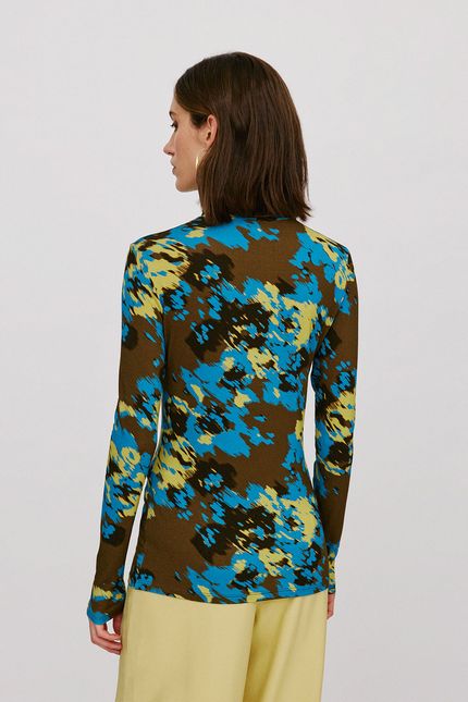 Blusa gola floral ikat verde cedro