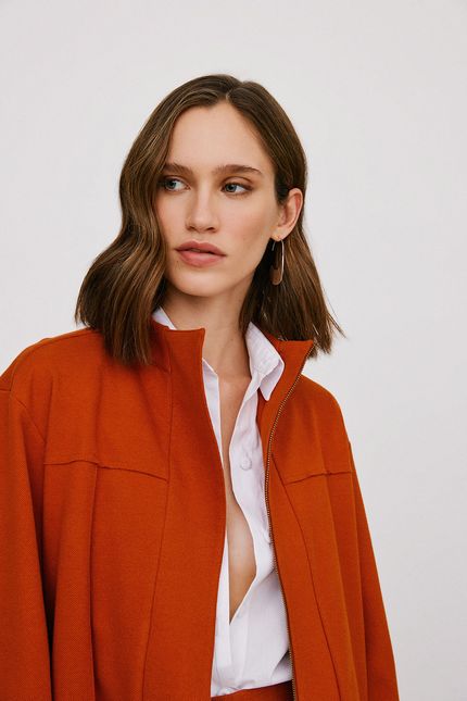 Casaco alfaiataria malha twill laranja telha