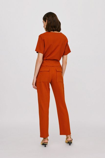 Calça alfaiataria malha twill laranja telha