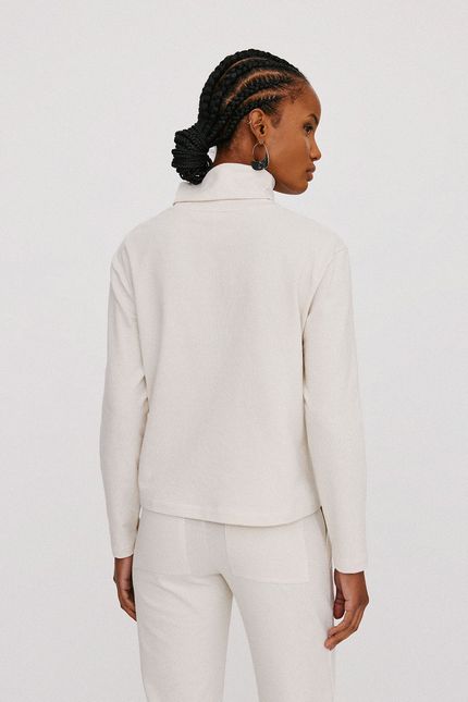 Blusa trama gola bordada bege palha