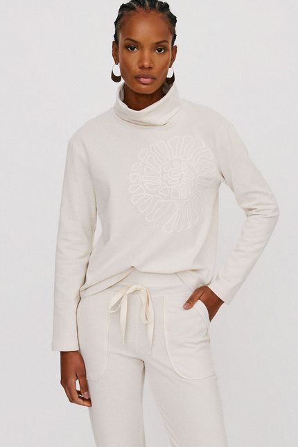 Blusa trama gola bordada bege palha