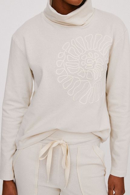 Blusa trama gola bordada bege palha