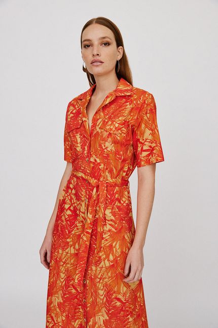 Vestido utilitário trópicos bege palha