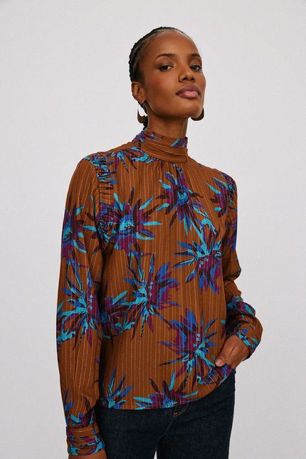 Blusa lurex floral cactus caramelo caramelo