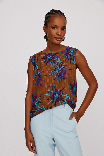 Blusa amarração floral cactus caramelo caramelo