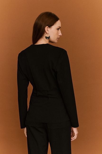 Blazer malha crepe cinto preto