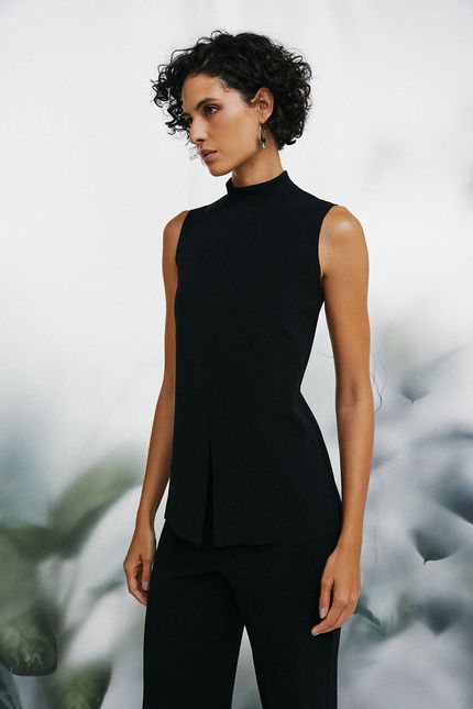 Blusa malha crepe alfaiataria preto