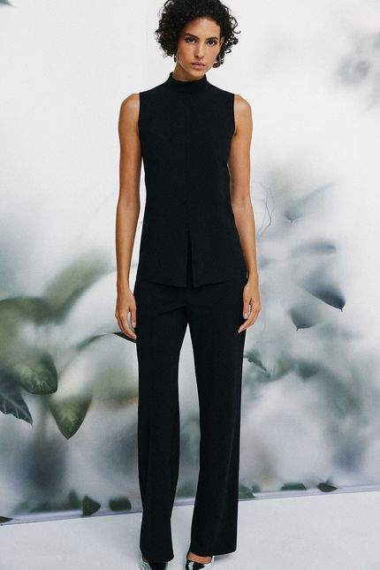 Blusa malha crepe alfaiataria preto