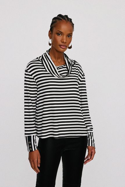 Blusa listrada botões preto