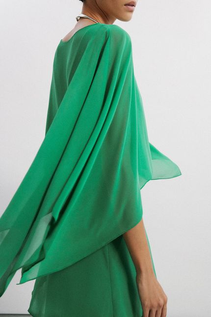 Vestido festa túnica jabot verde amazonia