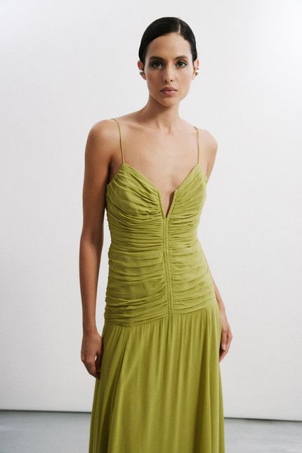 Vestido longo festa v profundo verde aguapes
