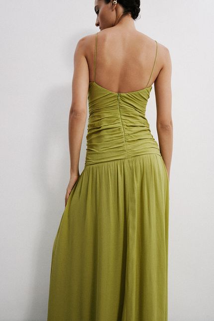 Vestido longo festa v profundo verde aguapes