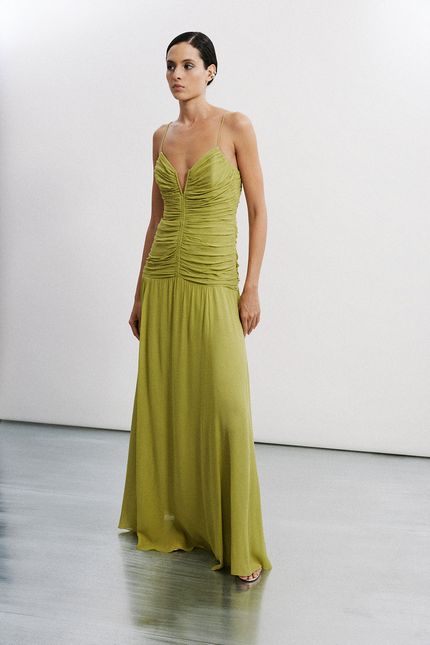 Vestido longo festa v profundo verde aguapes