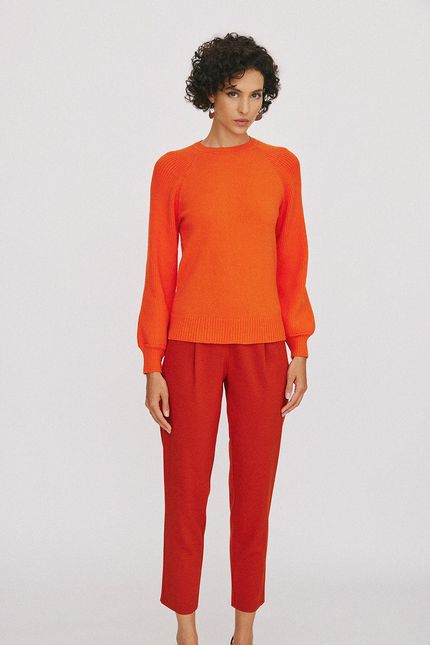 Blusa tricot manga  laranja cerâmica