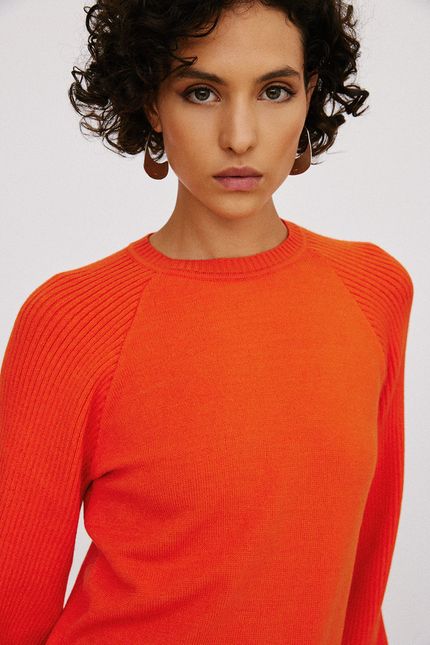 Blusa tricot manga  laranja cerâmica
